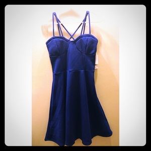 Blue Cross Back Skater Dress